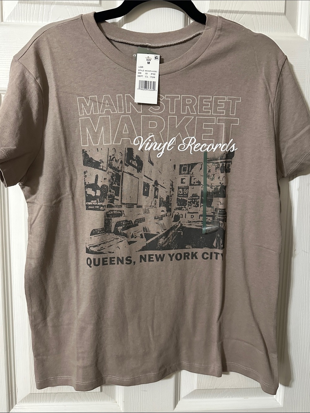 Main Street Market Vinyl Records Graphic Tee - Taupe
